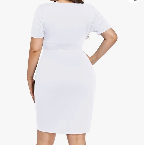 Poseshe White Dress 2xl Short Sleeve Deep V Neck Wrap w Front Slit Sexy… - Picture 3 of 7
